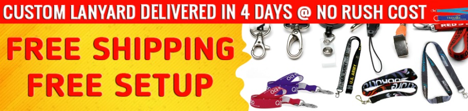 Colorful lanyards with free shipping and free setup. Delivered in four days with no rush cost.