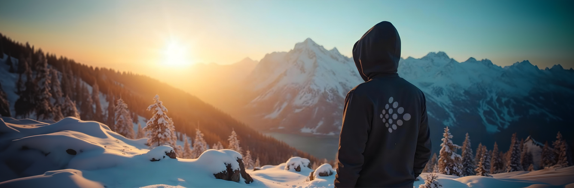 person in hoodie overlooking mountain