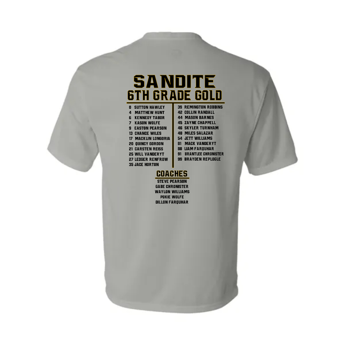 SSFB 6th Gold Adult Roster Shirt - SSFB 6th Gold Adult Roster Shirt - Image 1 of 1
