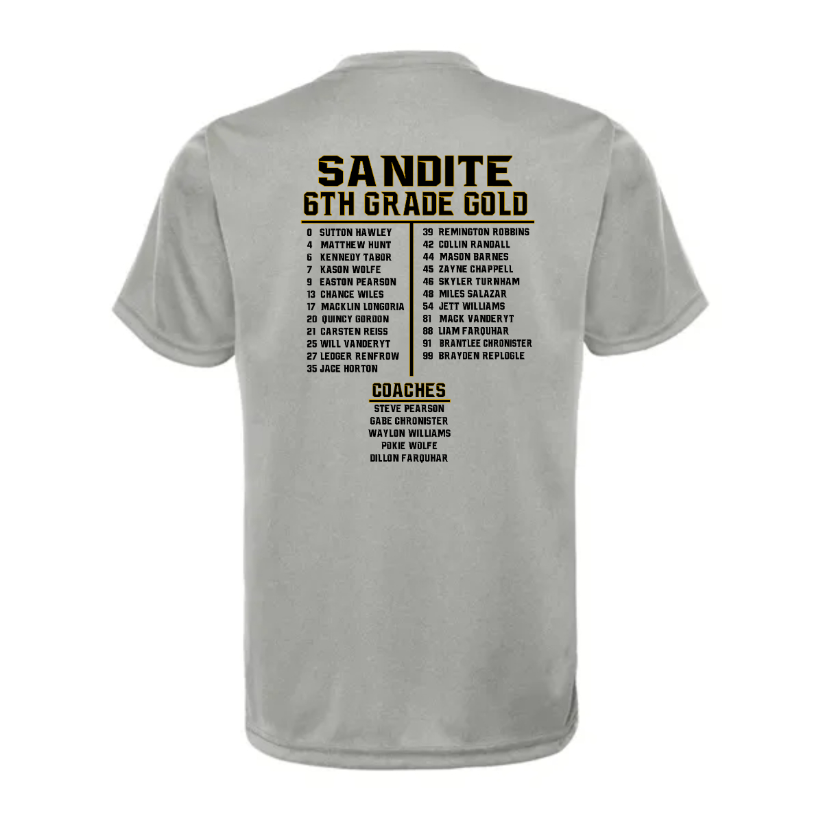 SSFB 6th Gold Youth Roster Shirt - SSFB 6th Gold Youth Roster Shirt - Image 1 of 1