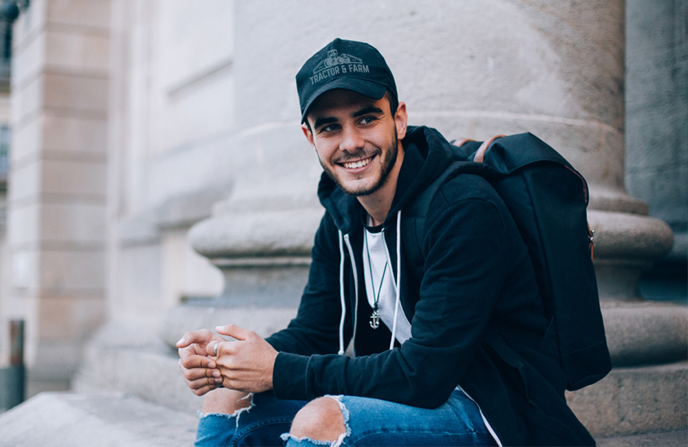 Woman in pink hoodie